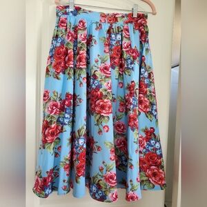 Vixen by Micheline Pitt Blue Vintage Roses Swing skirt. EUC.